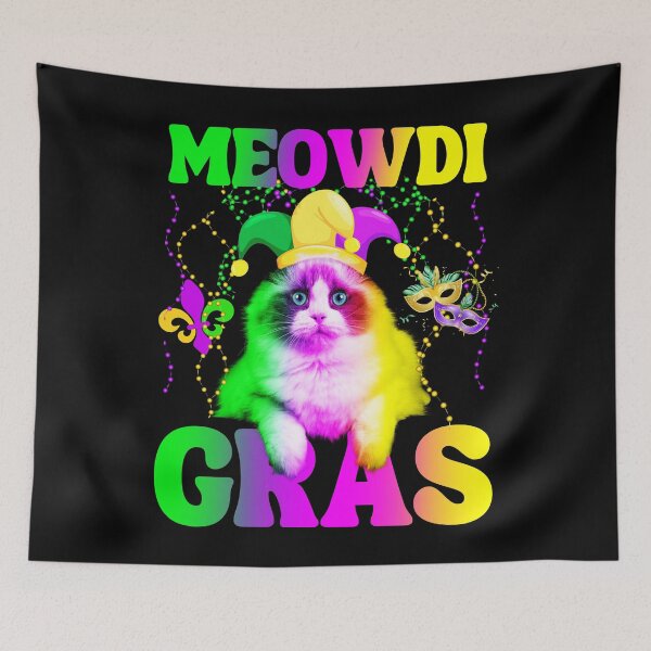 Item preview, Funny Mardi Gras Cat Jester and Beads Carnival Parade pun designed and sold by NUMAcreations.