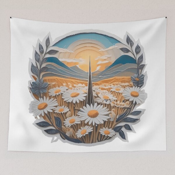Item preview, unrise Over Daisy Field - Vibrant Layered Papercut designed and sold by zoughlal.