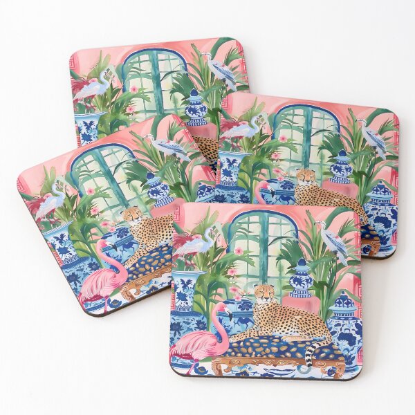 Item preview, Preppy cheetah in orange chinoiserie interior designed and sold by SophieClimaArt.
