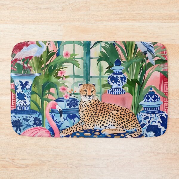 Item preview, Preppy cheetah in orange chinoiserie interior designed and sold by SophieClimaArt.