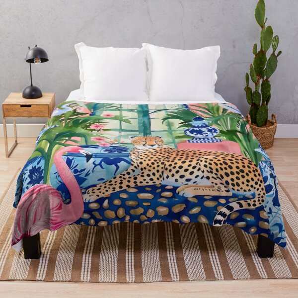Item preview, Preppy cheetah in orange chinoiserie interior designed and sold by SophieClimaArt.