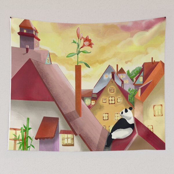 Item preview, Adorable panda watching the sky sitting on the roof designed and sold by Pandositive.