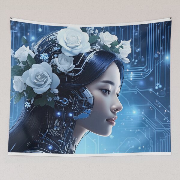 Item preview, Cyber Floral Maiden Futuristic Art Print designed and sold by WhiteDoveArt.