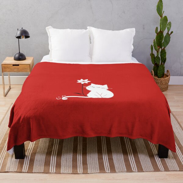 Item preview, Minimalist Cat with Flower on Red Background designed and sold by nshaltiel.