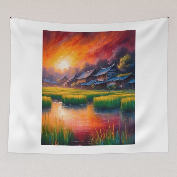 Item preview, Tranquil Village Sunrise designed and sold by zoughlal.
