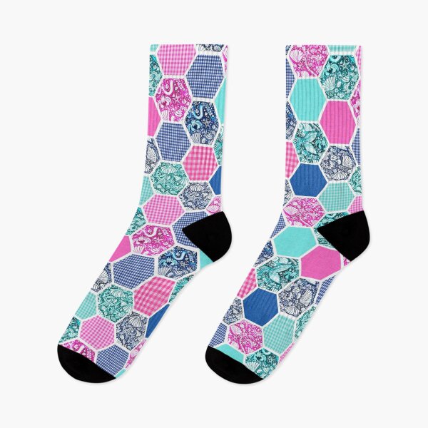 Item preview, Preppy Patchwork Coastal and gingham in hot pink and blues designed and sold by MagentaRose.