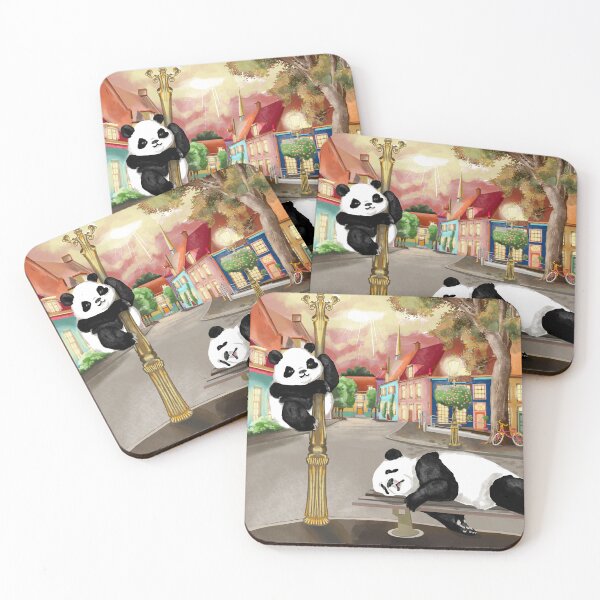 Item preview, Lazy panda sleeping on the street and its cub waiting by the pole designed and sold by Pandositive.