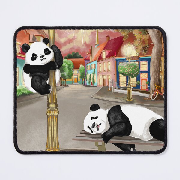Item preview, Lazy panda sleeping on the street and its cub waiting by the pole designed and sold by Pandositive.