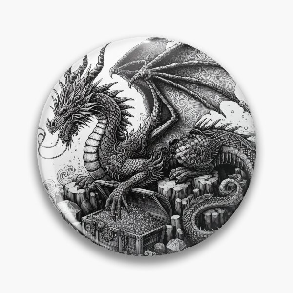 Item preview,  Guardian Dragon in Black and White: Mythical Creature Posed with Treasure Chest designed and sold by zoughlal.