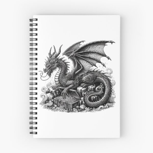 Item preview,  Guardian Dragon in Black and White: Mythical Creature Posed with Treasure Chest designed and sold by zoughlal.
