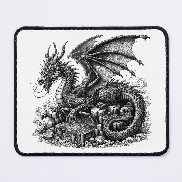 Item preview, Guardian Dragon in Black and White: Mythical Creature Posed with Treasure Chest designed and sold by zoughlal.