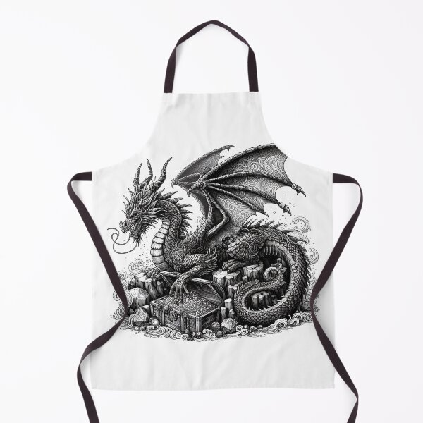 Item preview, Guardian Dragon in Black and White: Mythical Creature Posed with Treasure Chest designed and sold by zoughlal.