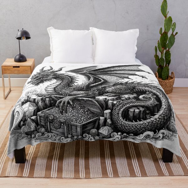 Item preview,  Guardian Dragon in Black and White: Mythical Creature Posed with Treasure Chest designed and sold by zoughlal.