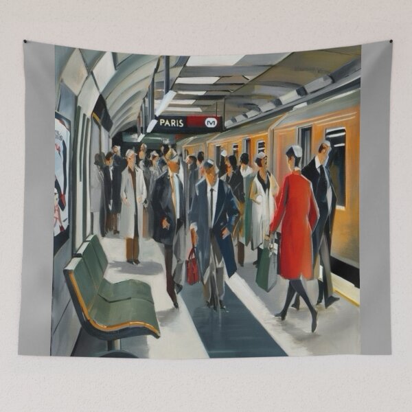 Item preview, Vibrant Paris Metro Station: Urban Life in Motion designed and sold by CARRAANN.