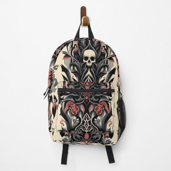 Item preview, Gothic Florals | Gothic Floral Symmetrical Pattern with Skulls - Ornamental Design in Red, Black and Beige designed and sold by tuschollos.