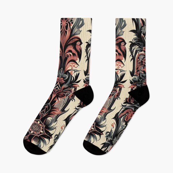 Item preview, Gothic Florals | Gothic Floral Symmetrical Pattern with Skulls - Ornamental Design in Red, Black and Beige designed and sold by tuschollos.