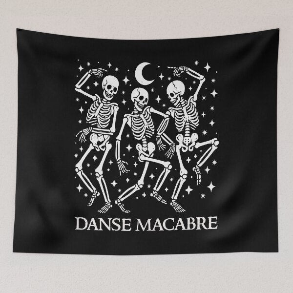 Aperçu de l'œuvre Danse Macabre French Dancing Skeletons Drôle Halloween Goth Dark Humour créée et vendue par Bad Kitty Designz.