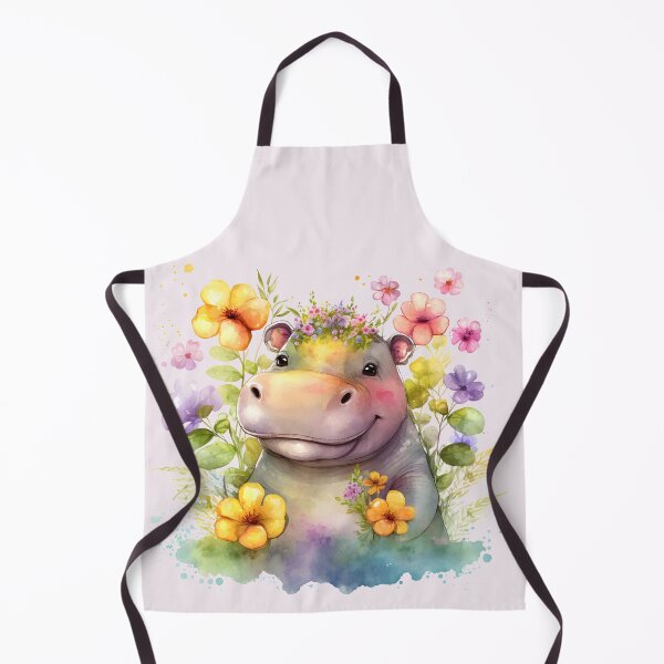 Item preview, watercolor floral cute hippo designed and sold by EmeraldeaArt.