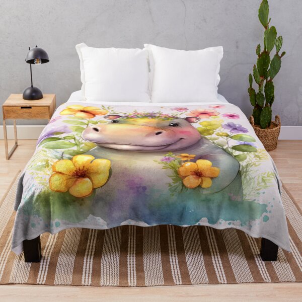 Item preview, watercolor floral cute hippo designed and sold by EmeraldeaArt.
