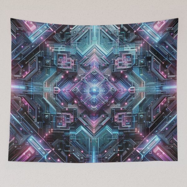 Item preview, Neon Nexus | Futuristic Digital Cityscape with Neon Light and Kaleidoscopic Symmetry designed and sold by tuschollos.