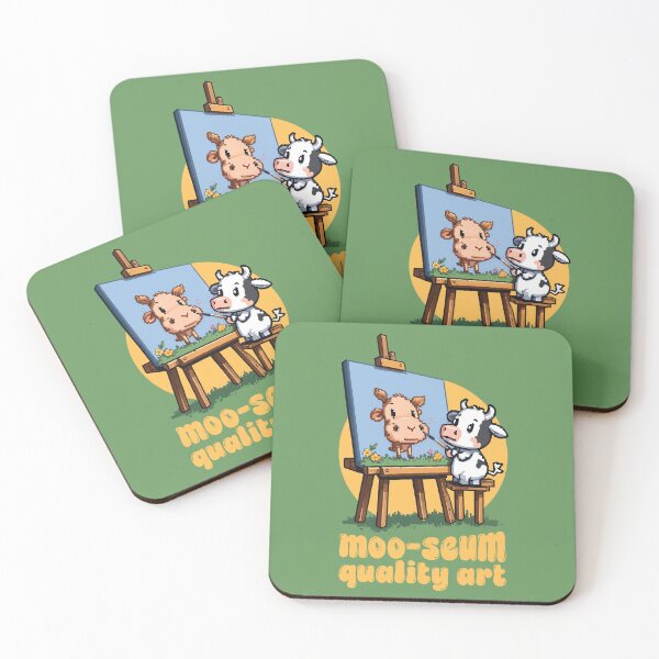 Item preview, Moo-seum Quality Art - Cute Cow Painting Pun Pixel Art designed and sold by Ravensdesign.