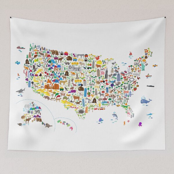 Item preview, Animal Map of United States for children and kids designed and sold by ArtPrints.