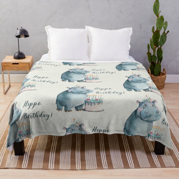Item preview, Hippo Birthday! Cute watercolor hippopotamus with a cake designed and sold by EmeraldeaArt.