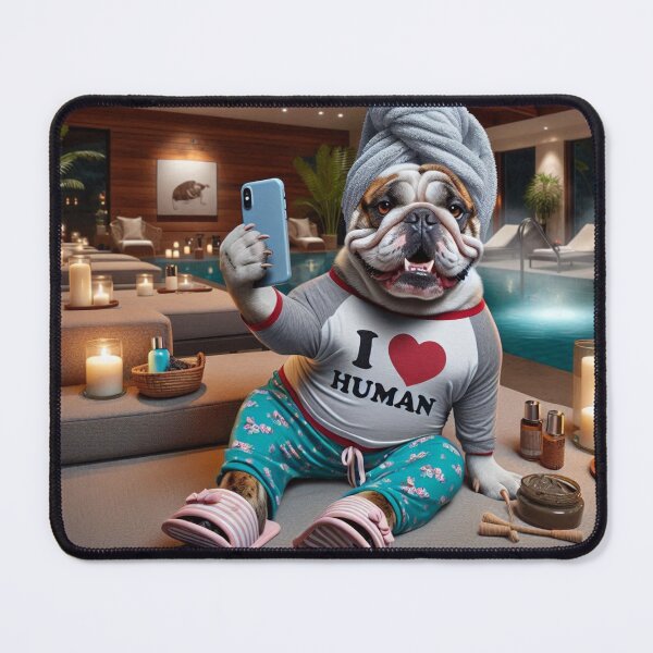 Item preview, Bulldog Social Media Celebrity taking a selfie at the Spa. designed and sold by TheDogOnIt.