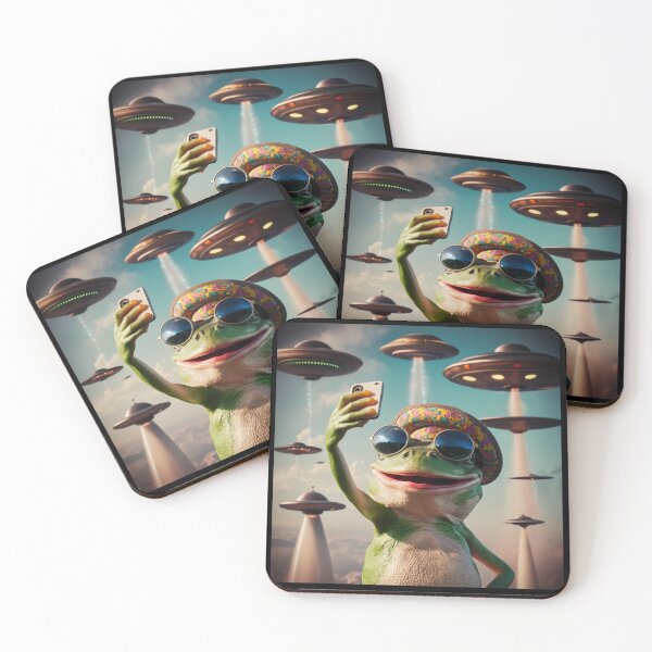 Item preview, Funny Graphic Tee Frog Selfie with UFOs Weird designed and sold by love3617.