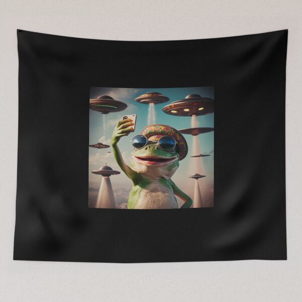 Item preview, Funny Graphic Tee Frog Selfie with UFOs Weird designed and sold by love3617.
