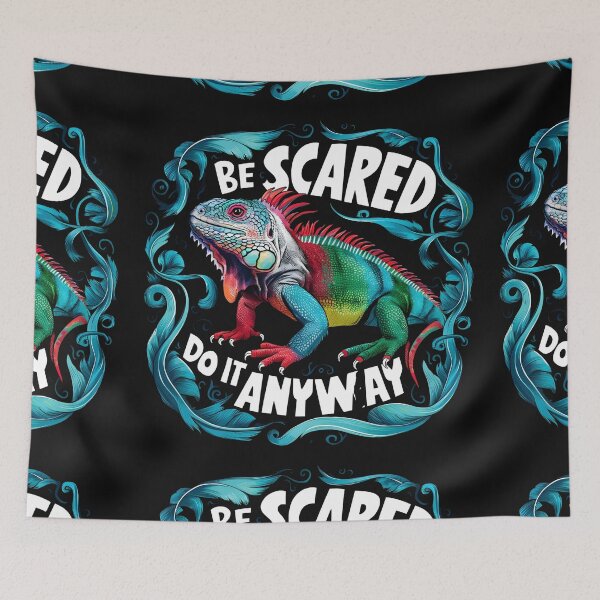 Item preview, Be Scared and Do It Anyway Retro Colors Colorful Iguana designed and sold by PupnkittyMania ⭐⭐⭐⭐⭐.