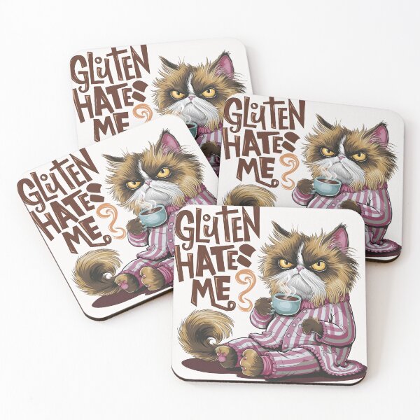 Item preview, Gluten Hates Me Conscious Morning Glory Cat Drinking Coffee designed and sold by PupnkittyMania ⭐⭐⭐⭐⭐.