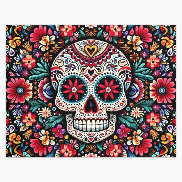 Puzzle - White Sugar Skull Jigsaw Puzzle With Puzzle Board / Halloween Jigsaw Puzzle / Day of the Dead Jigsaw Puzzle / Coffee Table Art store