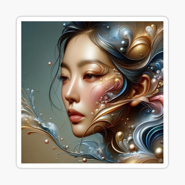 Surreal Harmony of Golden Cascades Sticker