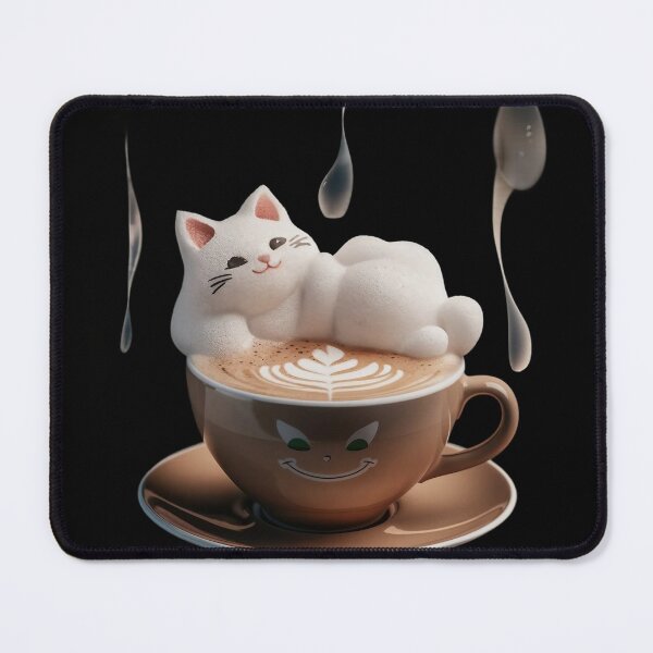 Item preview, Above the cup the word café 3D latte art features a charming cat with a contented expression designed and sold by macadolie.