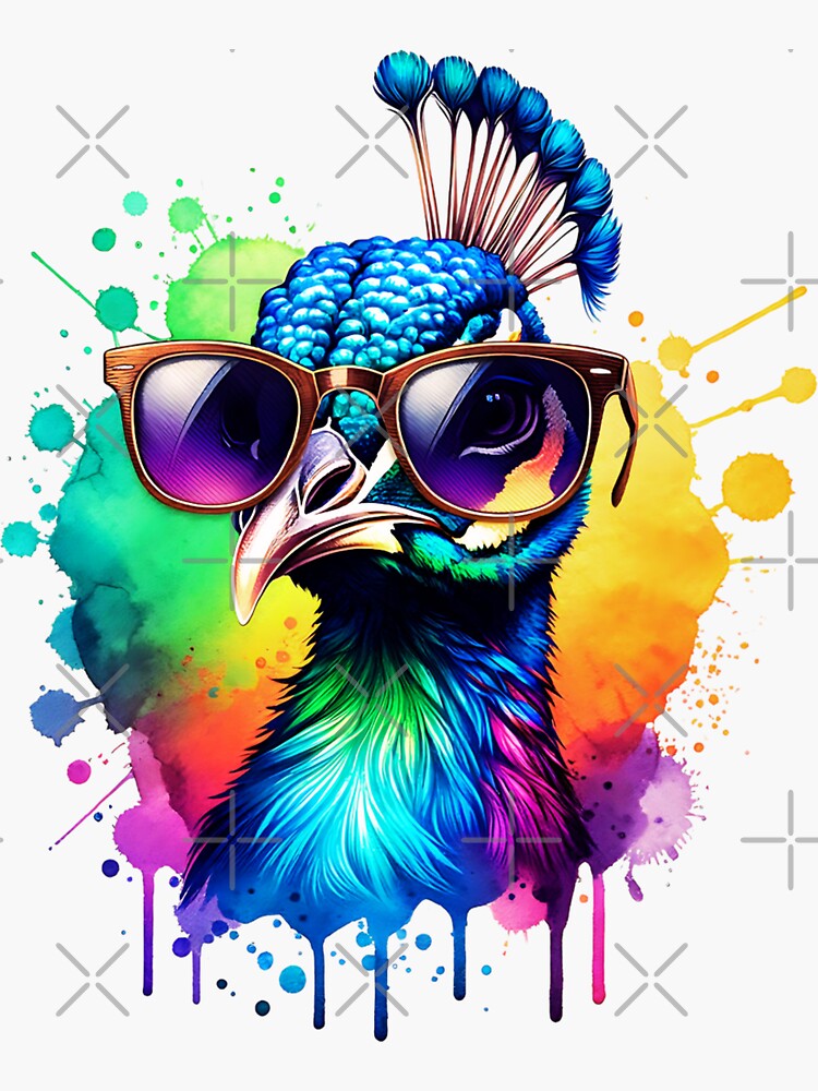 Thumbnail 3 of 3, Sticker, Peacock Wearing Sunglasses designed and sold by TheAnimalZ00.