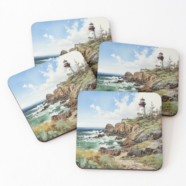 Item preview, Seaside Beacon - A Lighthouse Standing Over A Cliff Near The Ocean's Edge - Landscape Art - Watercolor Art designed and sold by CastleBySea.