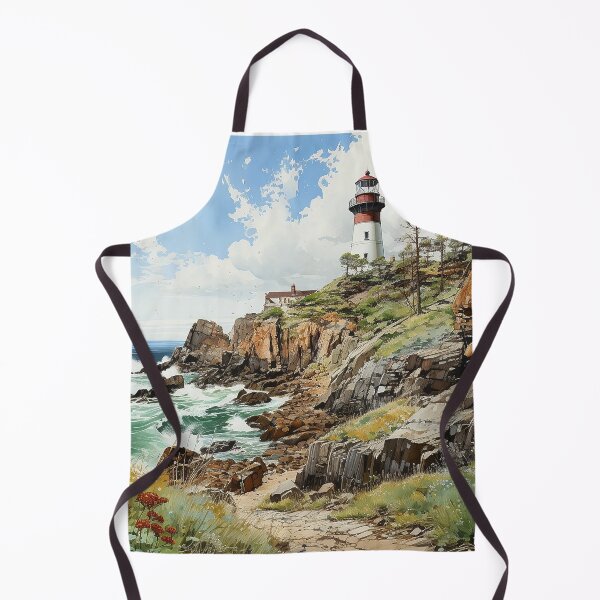 Item preview, Seaside Beacon - A Lighthouse Standing Over A Cliff Near The Ocean's Edge - Landscape Art - Watercolor Art designed and sold by CastleBySea.