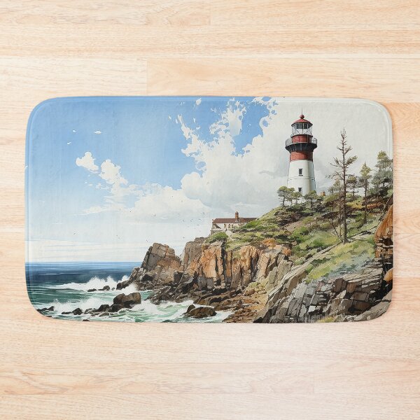 Item preview, Seaside Beacon - A Lighthouse Standing Over A Cliff Near The Ocean's Edge - Landscape Art - Watercolor Art designed and sold by CastleBySea.