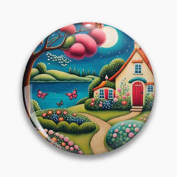 Item preview, Cottage by the lake, pointilism folk art style designed and sold by Shs-Kenya.