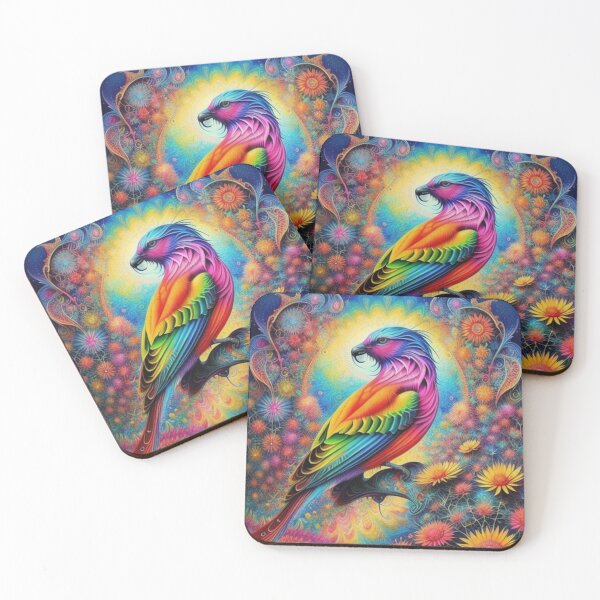 Item preview, Vibrant Rainbow Psychedelic Bird Amidst Enchanted Floral Bliss designed and sold by EnchantedVista.