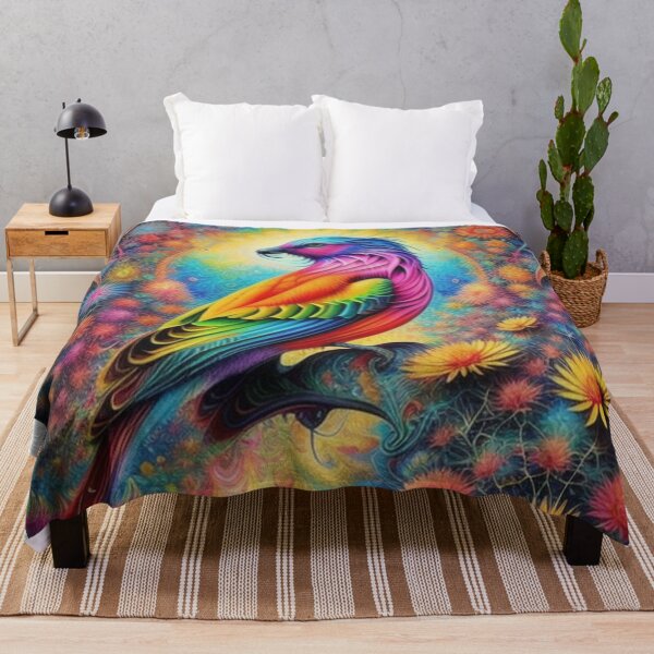 Item preview, Vibrant Rainbow Psychedelic Bird Amidst Enchanted Floral Bliss designed and sold by EnchantedVista.
