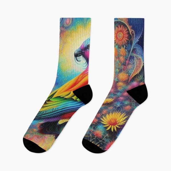 Item preview, Vibrant Rainbow Psychedelic Bird Amidst Enchanted Floral Bliss designed and sold by EnchantedVista.