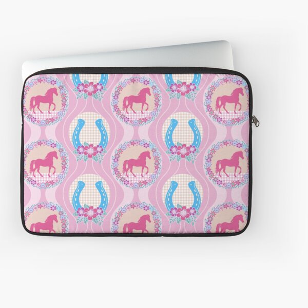 Aperçu de l'œuvre Preppy Equestrian Floral Horseshoe Ogee Orchidée claire rose et bleu créée et vendue par colorofmagic.