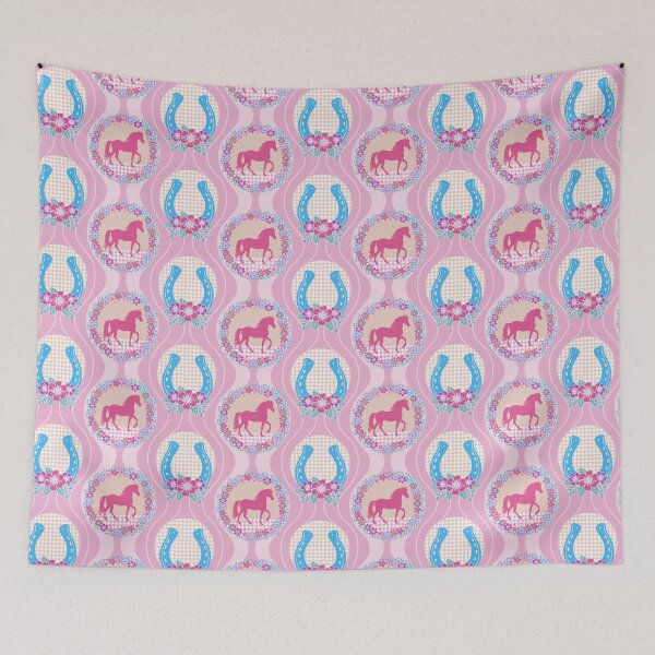 Artikelvorschau, Preppy Equestrian Floral Horseshoe Ogee Light Orchid Rosa und Blau entworfen und verkauft von colorofmagic.