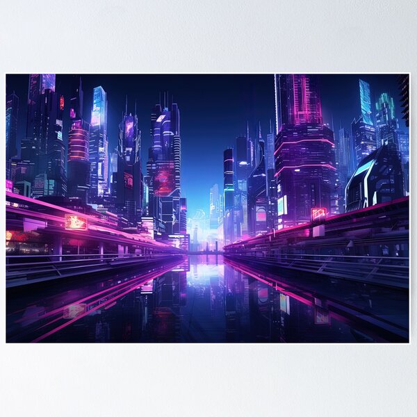 Vista previa del artículo con la obra «Reflexión de la ciudad Cyberpunk», diseñado y vendido por Takeda-art.