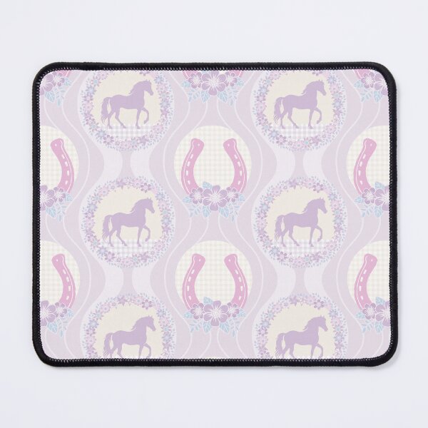 Preppy Equestrian Floral Horseshoe Ogee Lavendel-Rouge und Creme Mauspad