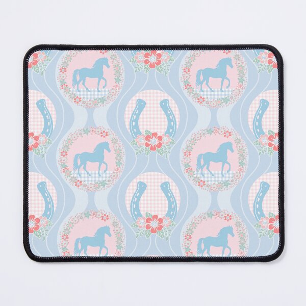 Item preview, Preppy equestrian design with floral horseshoes in pink and blue designed and sold by colorofmagic.