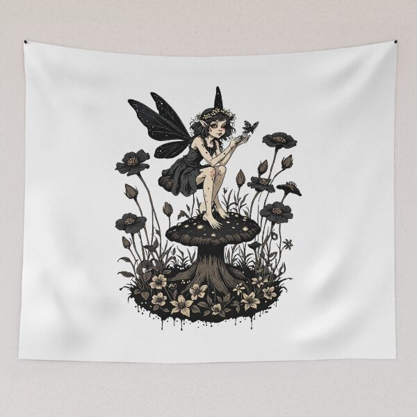 Item preview, Vintage look little goth fairy on a toadstool designed and sold by Invisible-Cult.