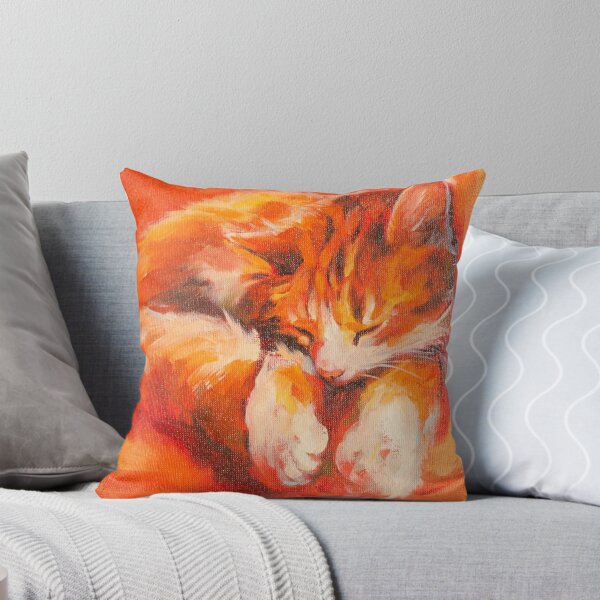 Sleeping Tabby Painting Throw Pillow